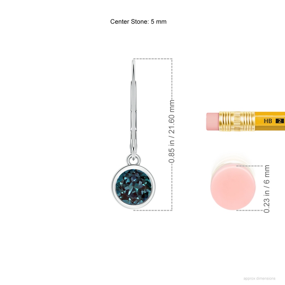 5mm Labgrown Bezel-Set Round Lab-Grown Alexandrite Leverback Drop Earrings in White Gold ruler