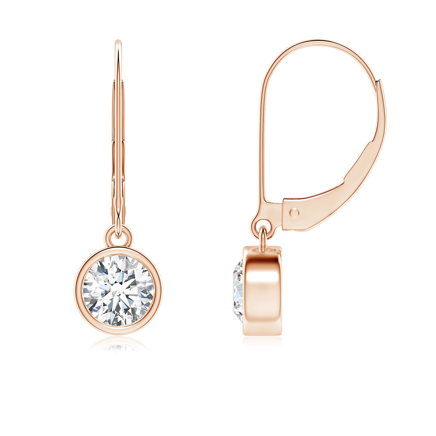 5.1mm FGVS Lab-Grown Bezel-Set Round Diamond Leverback Drop Earrings in 18CT Rose Gold