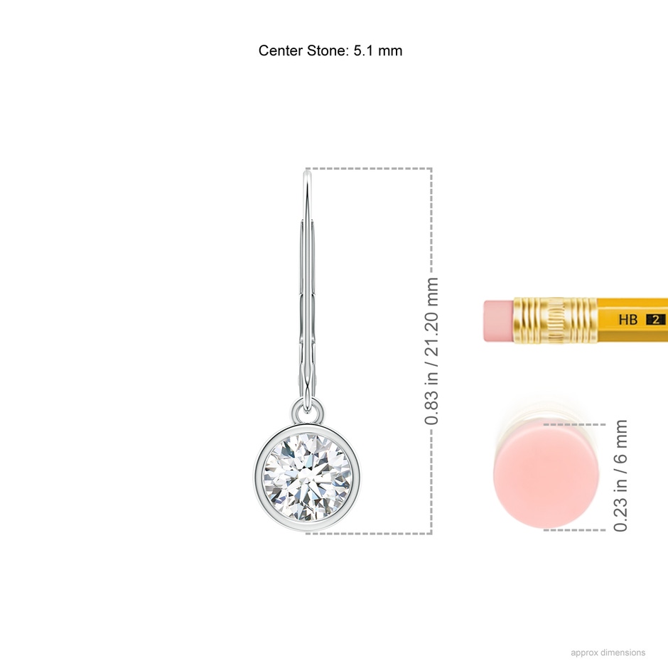 5.1mm FGVS Lab-Grown Bezel-Set Round Diamond Leverback Drop Earrings in White Gold ruler