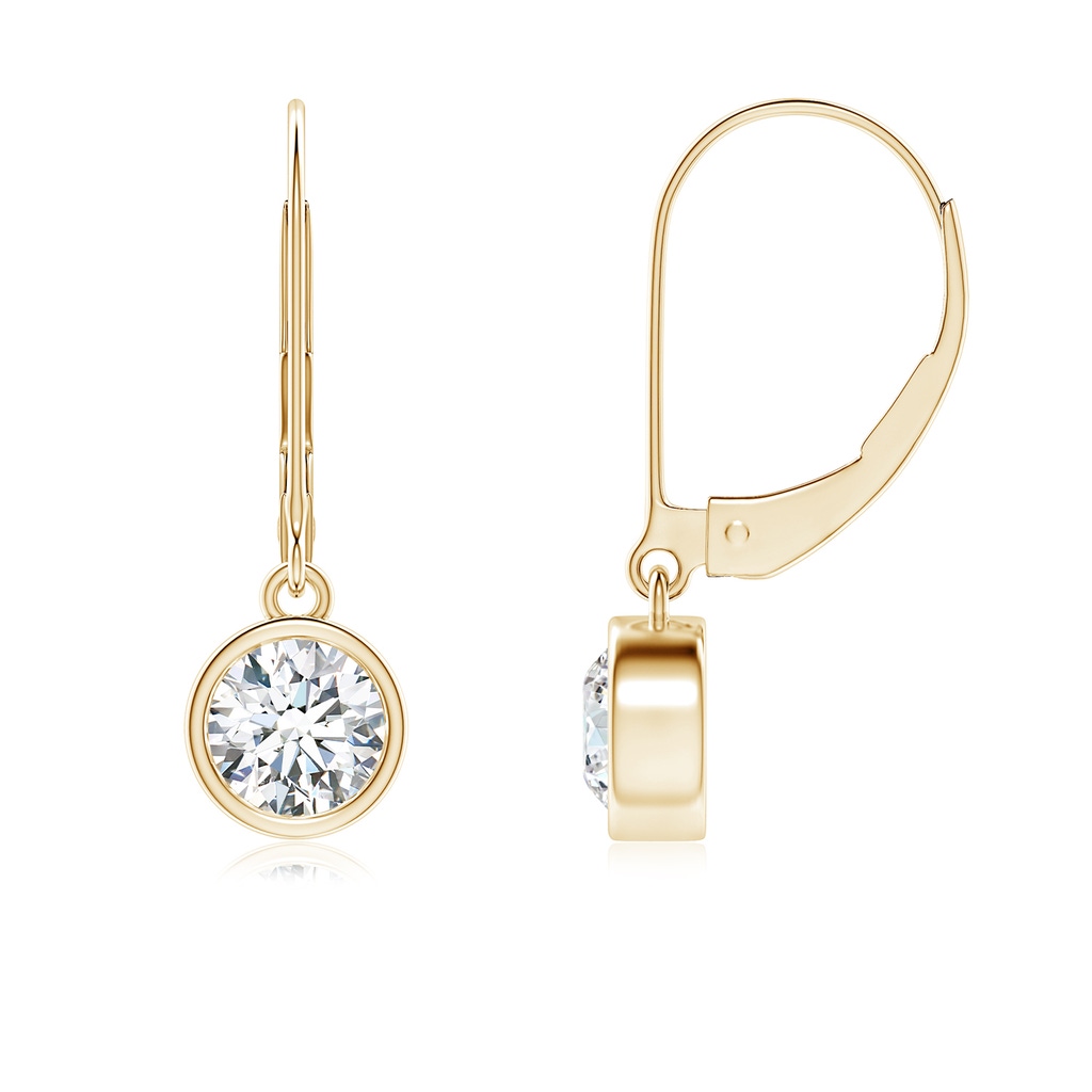 5.1mm FGVS Lab-Grown Bezel-Set Round Diamond Leverback Drop Earrings in Yellow Gold