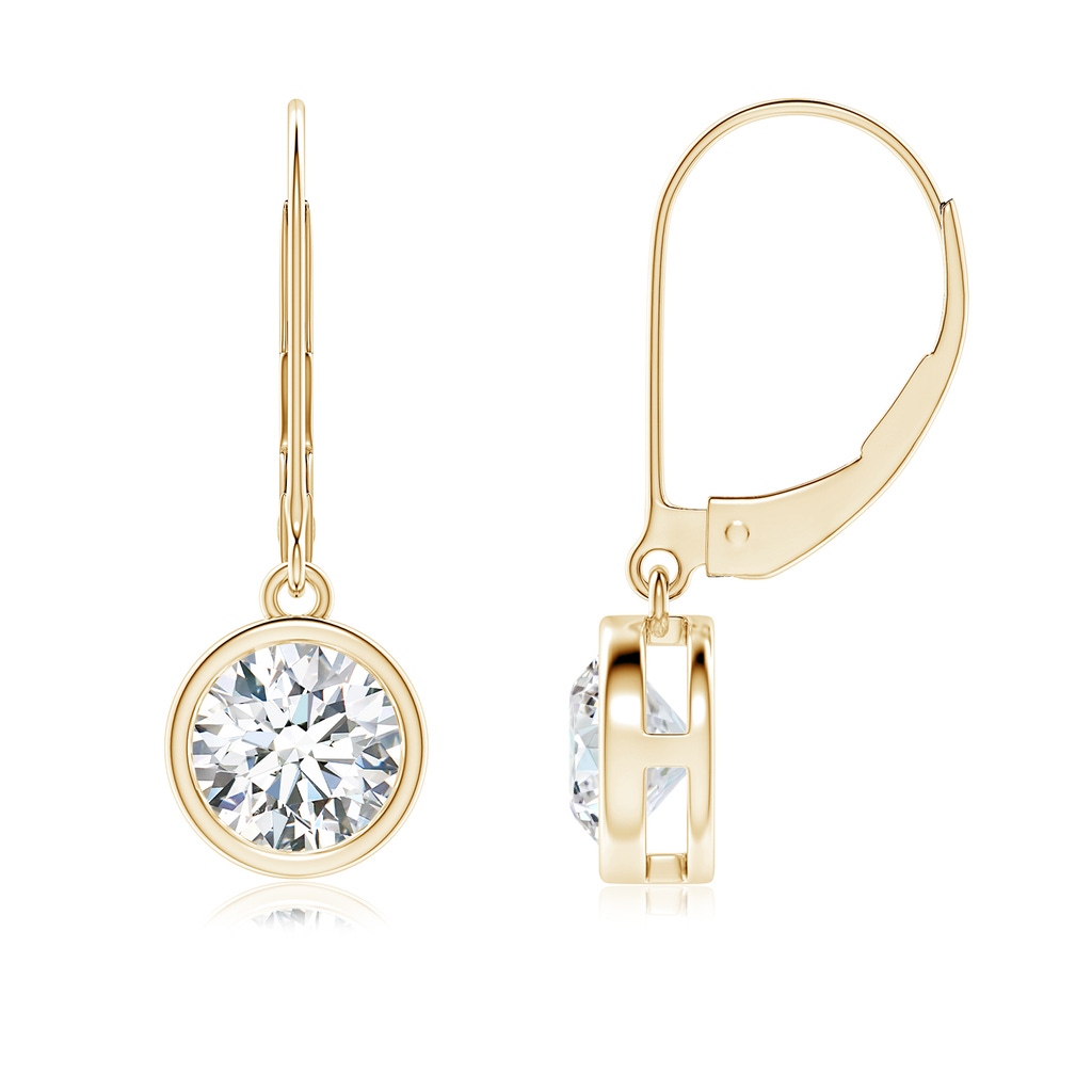 5.9mm FGVS Lab-Grown Bezel-Set Round Diamond Leverback Drop Earrings in Yellow Gold