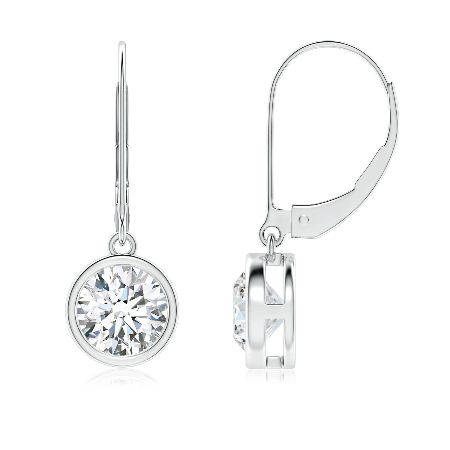 6.4mm FGVS Lab-Grown Bezel-Set Round Diamond Leverback Drop Earrings in White Gold