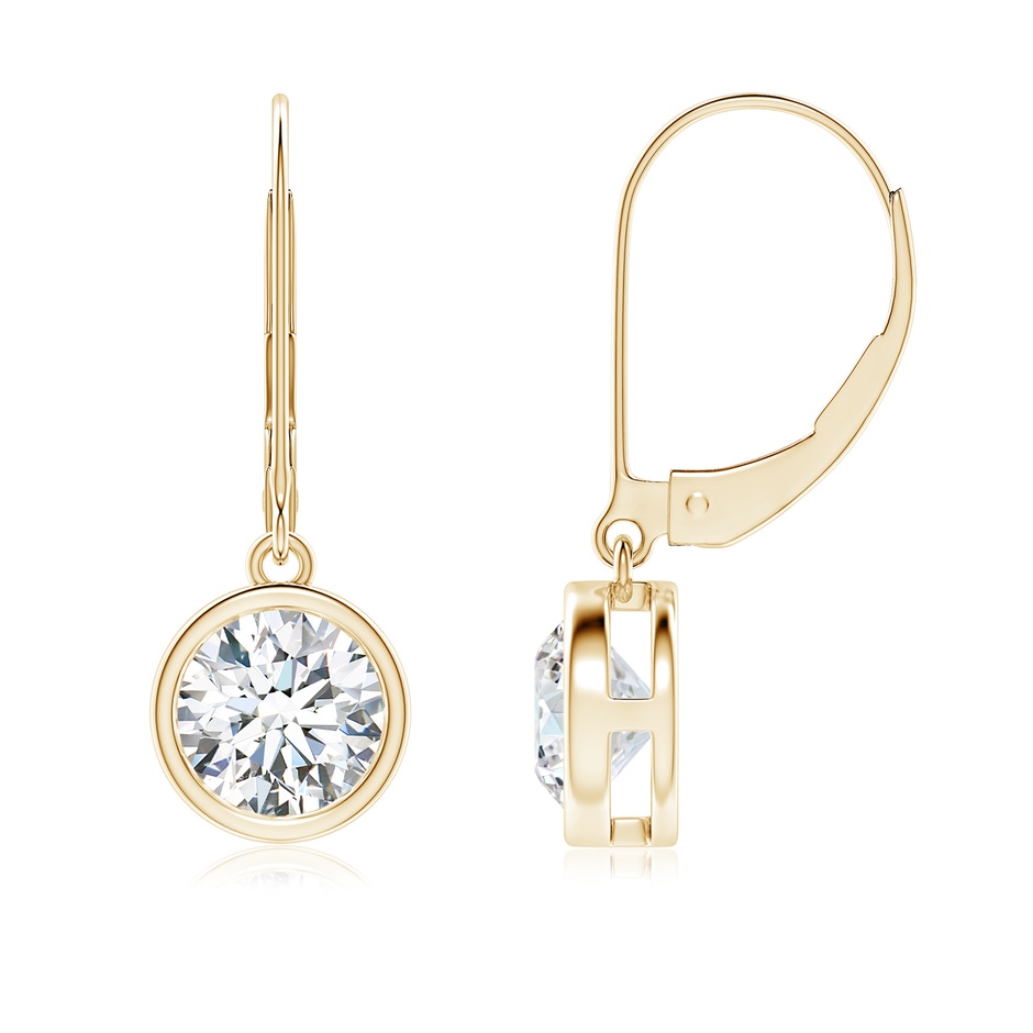 6.4mm FGVS Lab-Grown Bezel-Set Round Diamond Leverback Drop Earrings in Yellow Gold 
