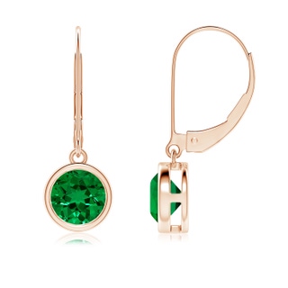 6mm Labgrown Lab-Grown Bezel-Set Round Emerald Leverback Drop Earrings in 10K Rose Gold