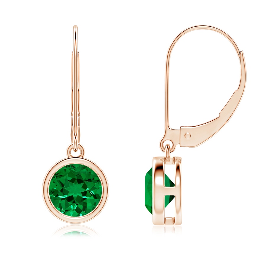 6mm Labgrown Lab-Grown Bezel-Set Round Emerald Leverback Drop Earrings in Rose Gold 