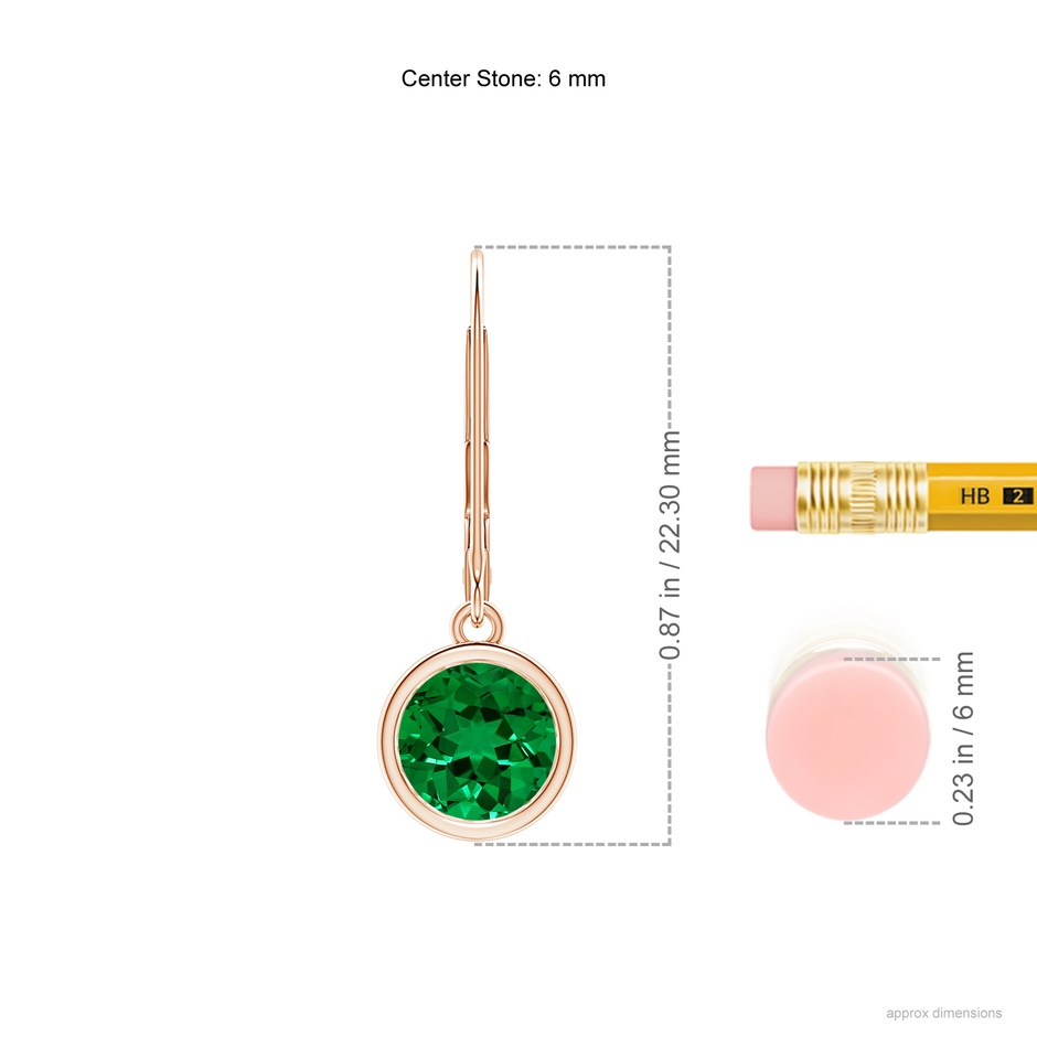 6mm Labgrown Lab-Grown Bezel-Set Round Emerald Leverback Drop Earrings in Rose Gold ruler