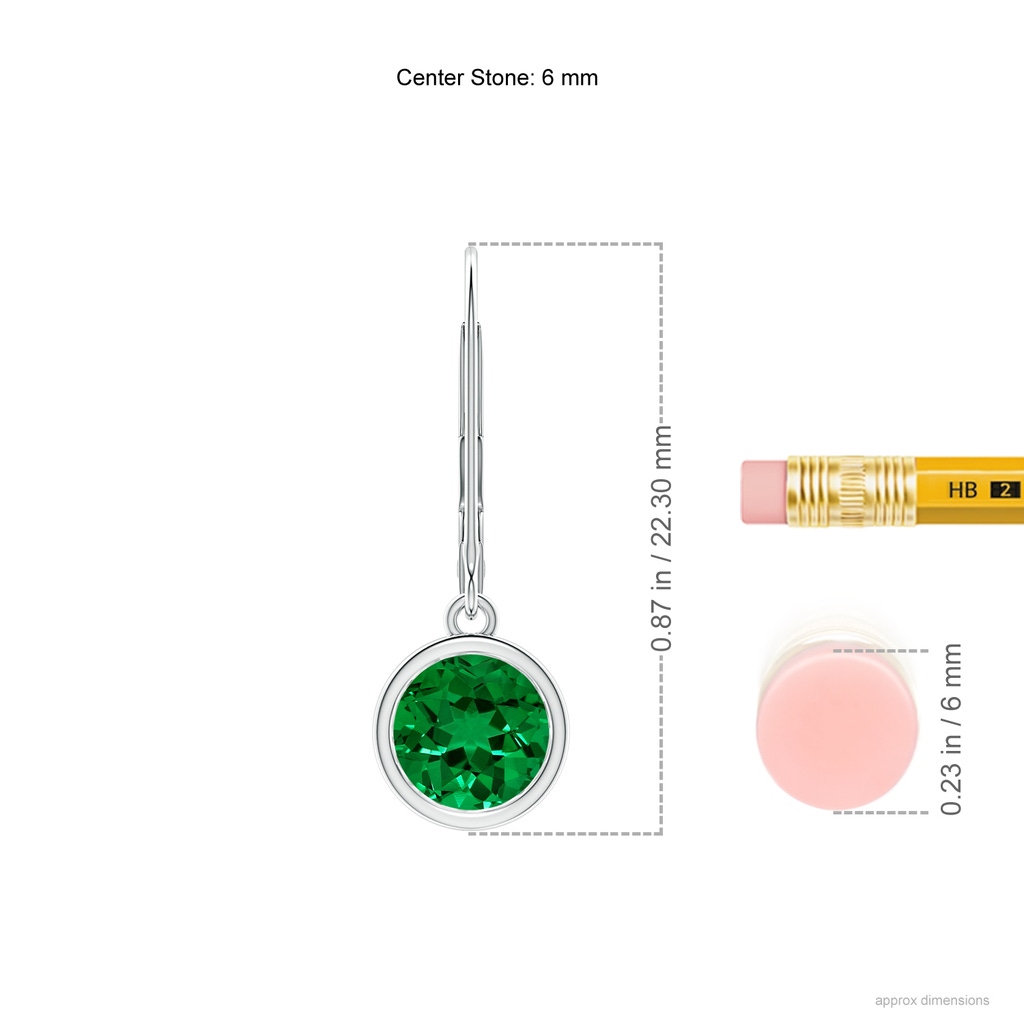 6mm Labgrown Lab-Grown Bezel-Set Round Emerald Leverback Drop Earrings in White Gold ruler