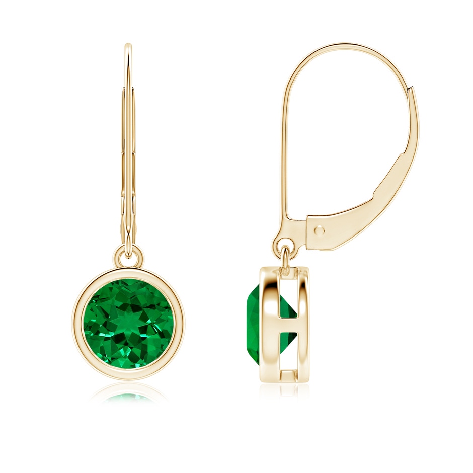 6mm Labgrown Lab-Grown Bezel-Set Round Emerald Leverback Drop Earrings in Yellow Gold 