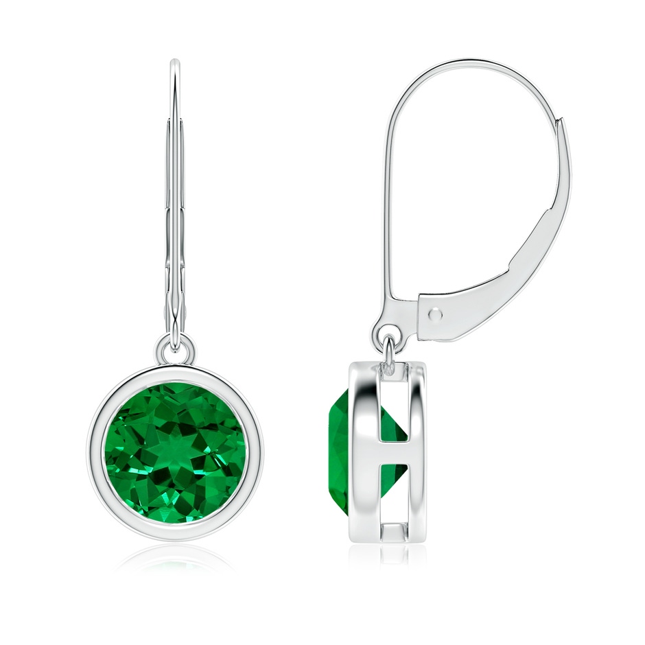 7mm Labgrown Lab-Grown Bezel-Set Round Emerald Leverback Drop Earrings in White Gold 