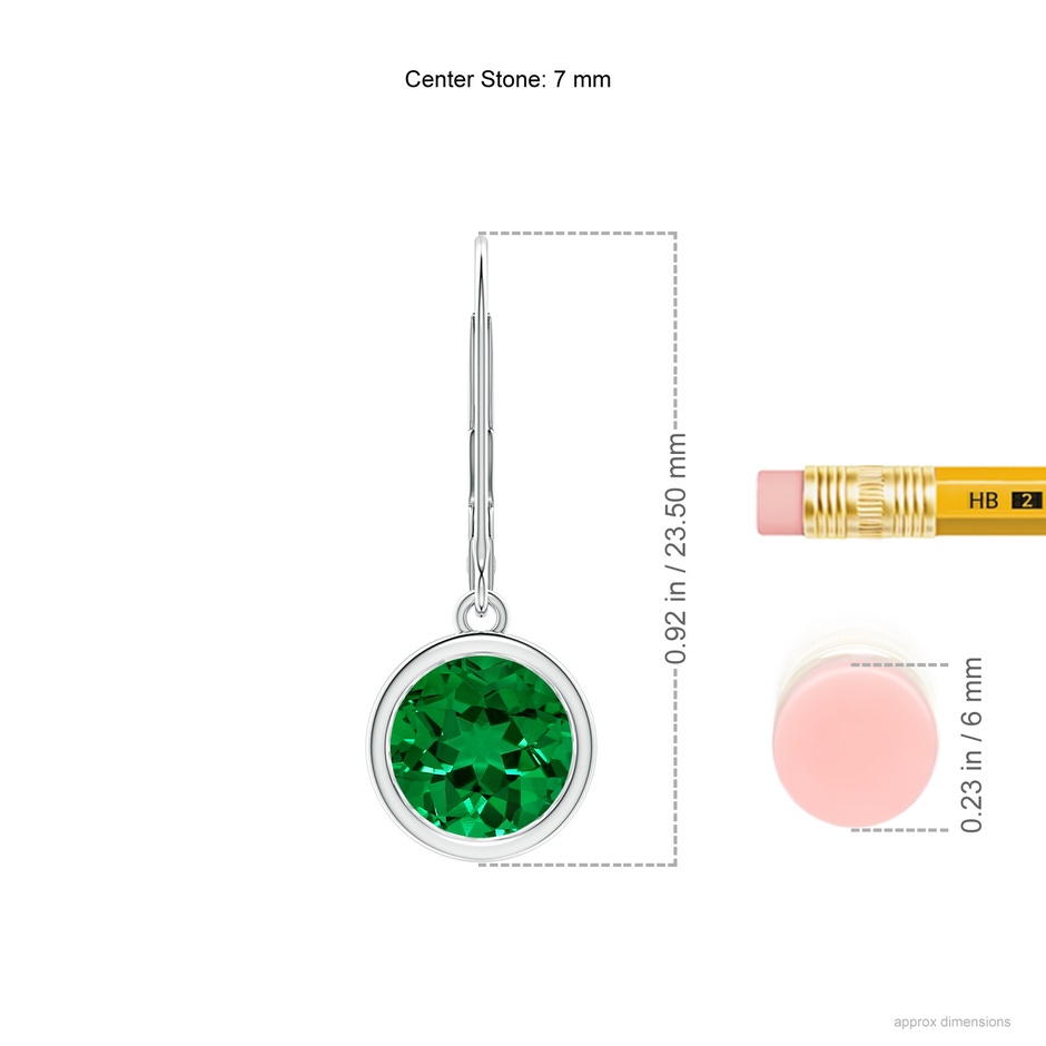 7mm Labgrown Lab-Grown Bezel-Set Round Emerald Leverback Drop Earrings in White Gold ruler