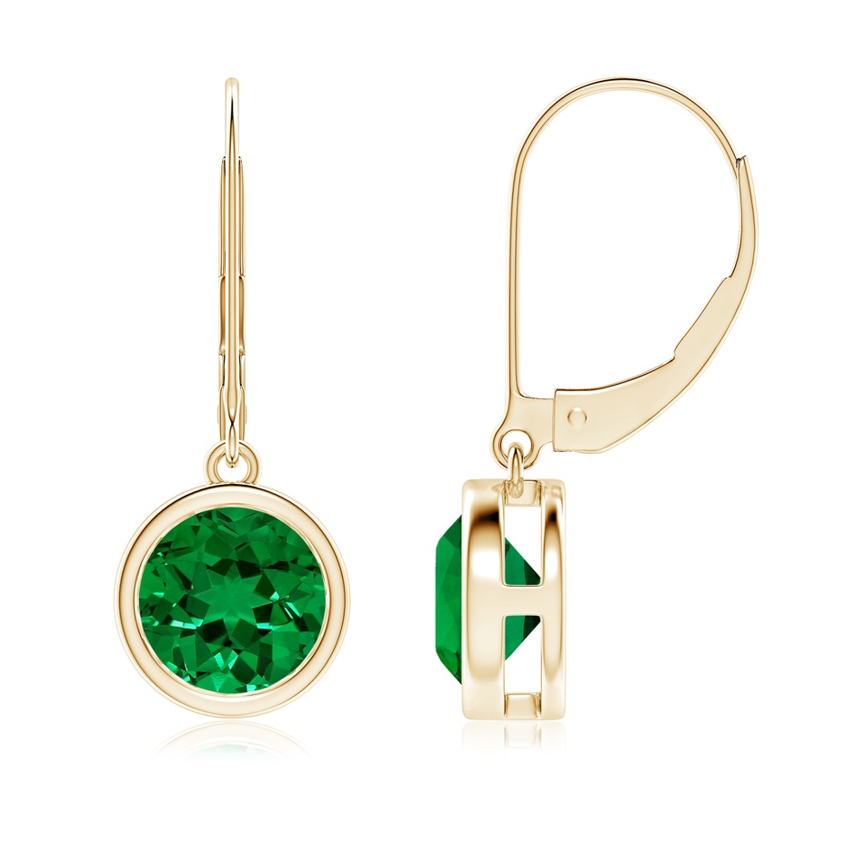 7mm Labgrown Lab-Grown Bezel-Set Round Emerald Leverback Drop Earrings in Yellow Gold 