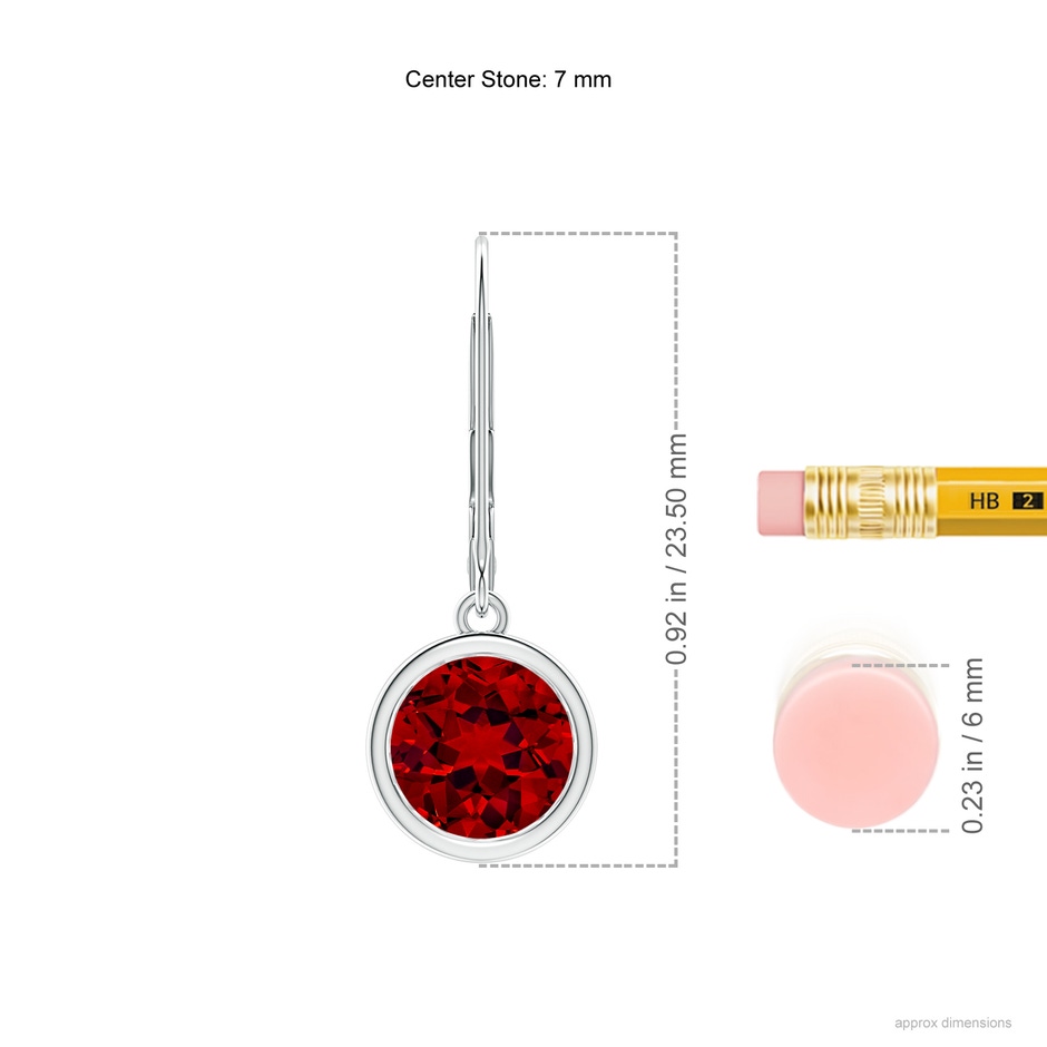 7mm Labgrown Lab-Grown Bezel-Set Round Ruby Leverback Drop Earrings in White Gold ruler