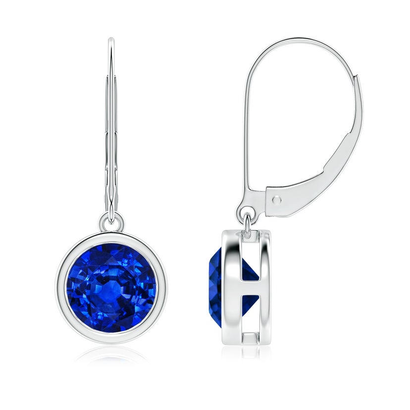 Lab-Grown Bezel-Set Round Blue Sapphire Leverback Drop Earrings