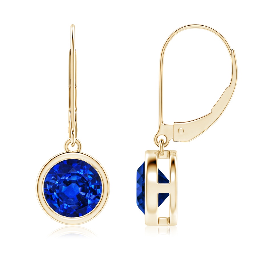 7mm Labgrown Lab-Grown Bezel-Set Round Blue Sapphire Leverback Drop Earrings in Yellow Gold 