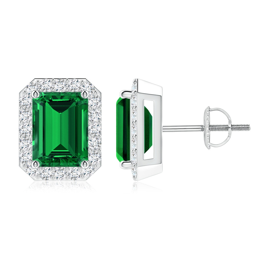 8x6mm Labgrown Lab-Grown Emerald-Cut Emerald Stud Earrings with Lab Diamond Halo in P950 Platinum 