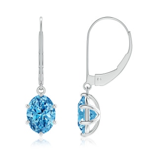 7.7x5.7mm Labgrown Oval Lab-Grown Fancy Intense Blue Diamond Leverback Drop Earrings in P950 Platinum