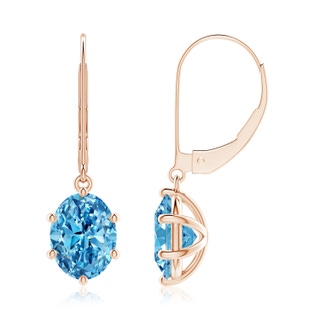 8.5x6.5mm Labgrown Oval Lab-Grown Fancy Intense Blue Diamond Leverback Drop Earrings in Rose Gold