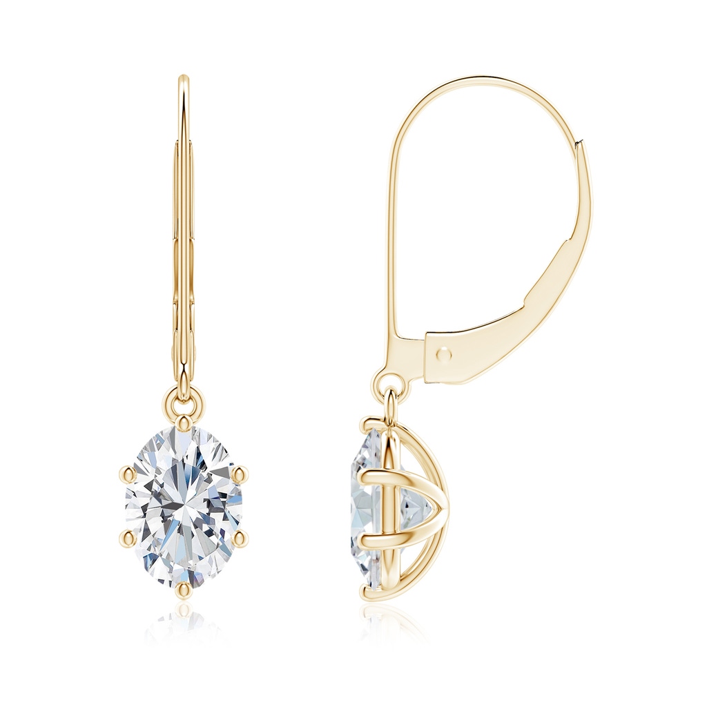 7.3x5.2mm FGVS Lab-Grown Oval Diamond Leverback Drop Earrings in Yellow Gold