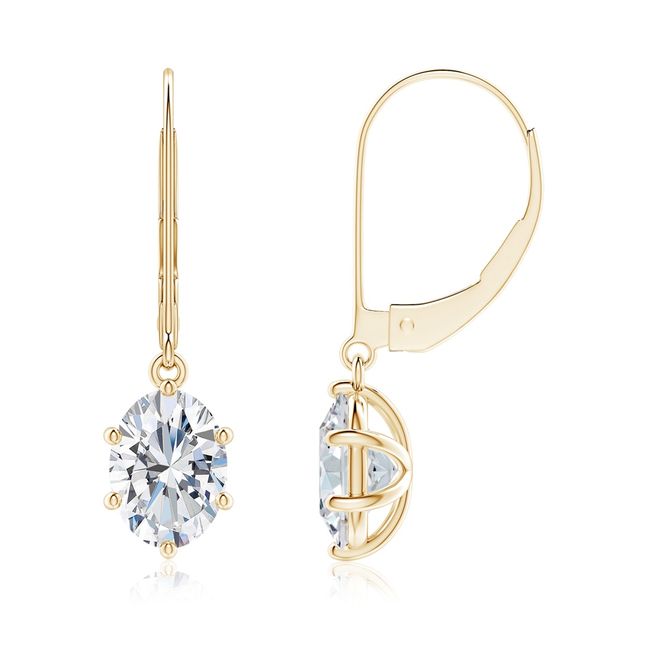 7.7x5.7mm FGVS Lab-Grown Oval Diamond Leverback Drop Earrings in Yellow Gold 