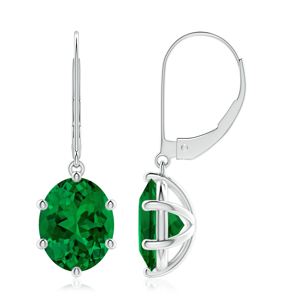 10x8mm Labgrown Lab-Grown Oval Emerald Leverback Drop Earrings in P950 Platinum 
