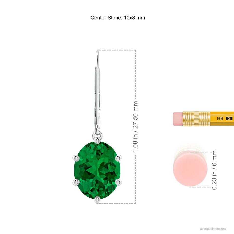 10x8mm Labgrown Lab-Grown Oval Emerald Leverback Drop Earrings in White Gold ruler