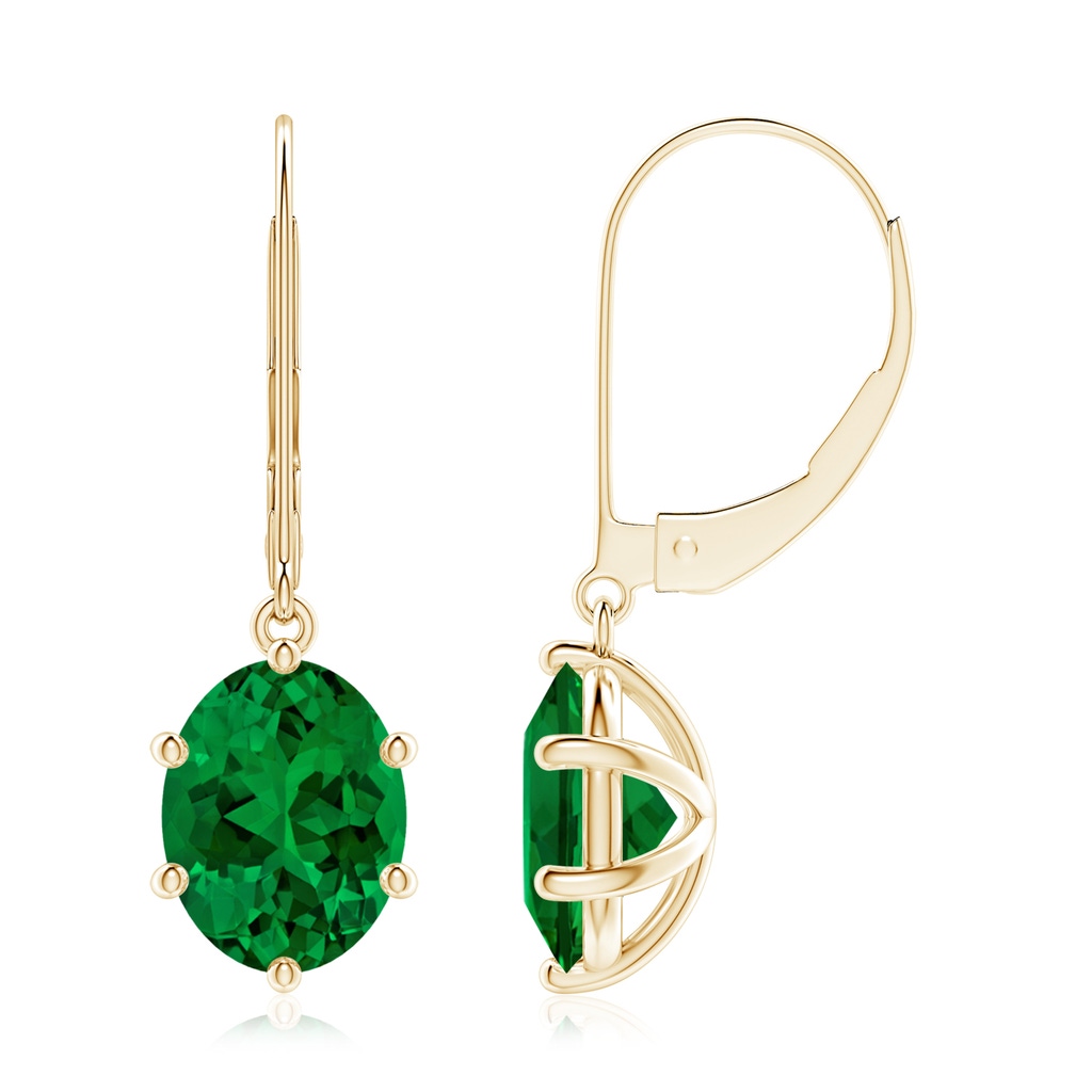 9x7mm Labgrown Lab-Grown Oval Emerald Leverback Drop Earrings in 18K Yellow Gold