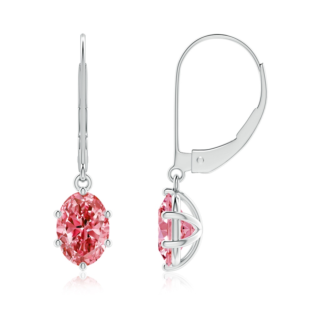 7.3x5.2mm Labgrown Oval Lab-Grown Fancy Intense Pink Diamond Leverback Drop Earrings in P950 Platinum