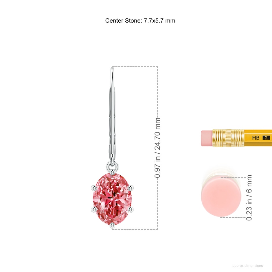 7.7x5.7mm Labgrown Oval Lab-Grown Fancy Intense Pink Diamond Leverback Drop Earrings in White Gold ruler