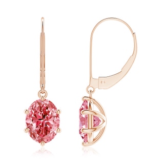 8.5x6.5mm Labgrown Oval Lab-Grown Fancy Intense Pink Diamond Leverback Drop Earrings in Rose Gold