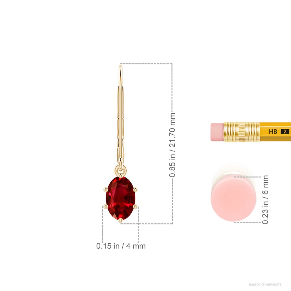 6x4mm Labgrown Lab-Grown Oval Ruby Leverback Drop Earrings in Yellow Gold ruler