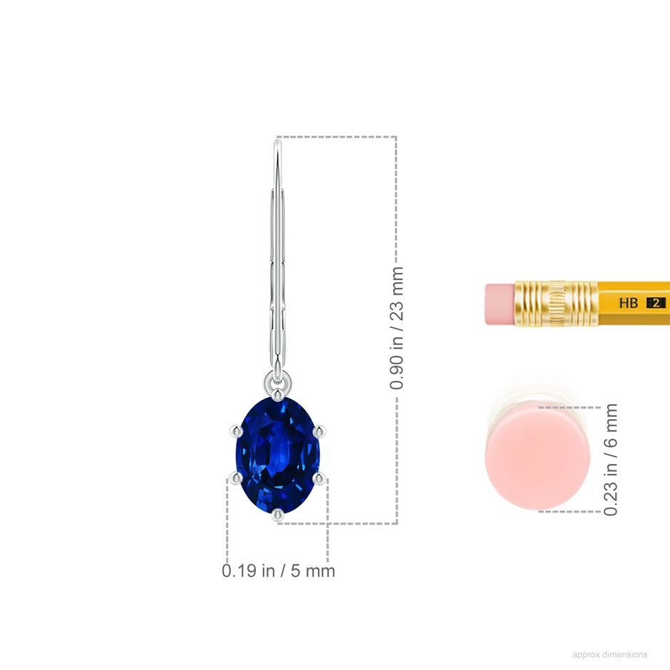 7x5mm Labgrown Lab-Grown Oval Sapphire Leverback Drop Earrings in White Gold ruler
