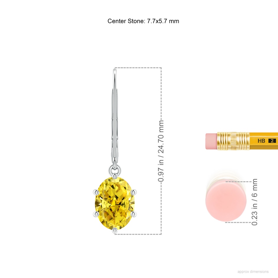 7.7x5.7mm Labgrown Oval Lab-Grown Fancy Intense Yellow Diamond Leverback Drop Earrings in White Gold ruler