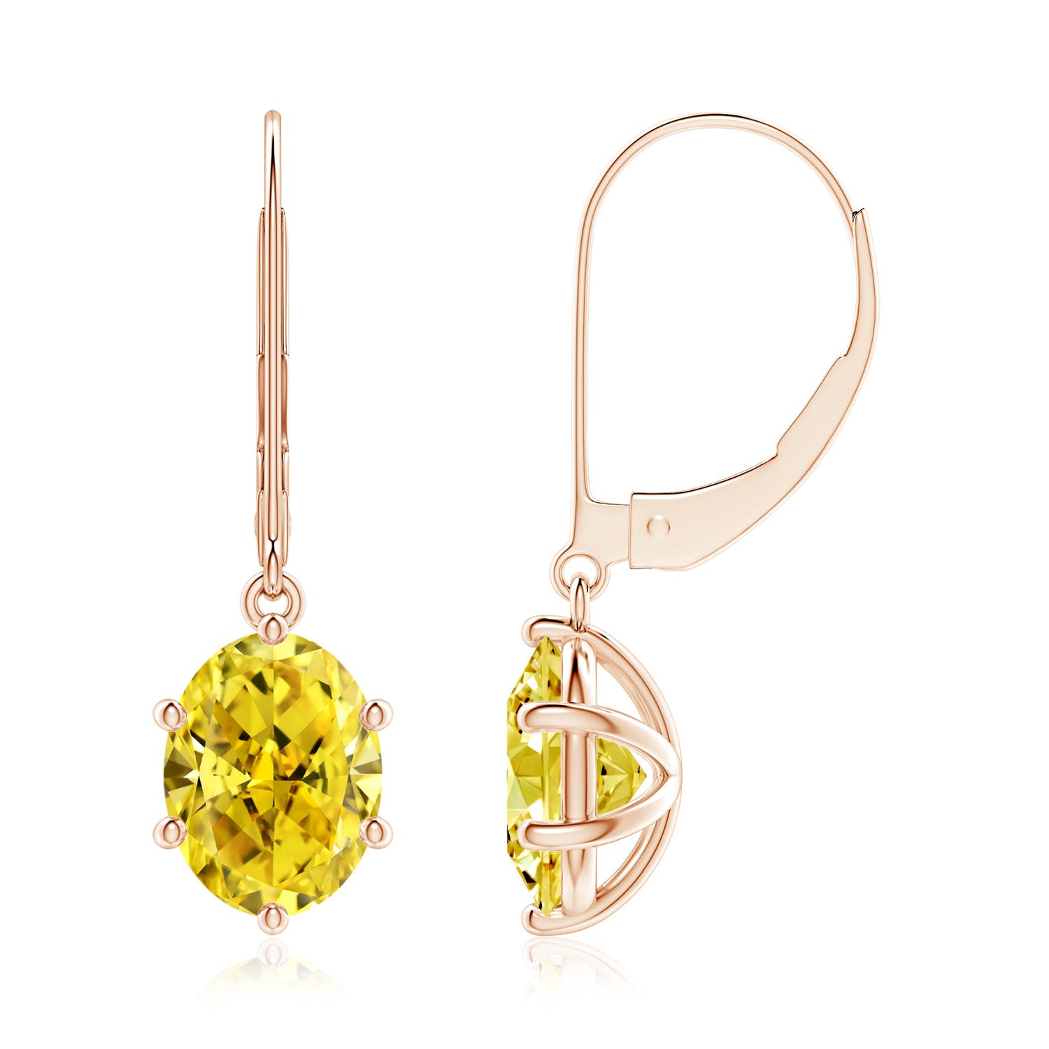 8.5x6.5mm Labgrown Oval Lab-Grown Fancy Intense Yellow Diamond Leverback Drop Earrings in 18K Rose Gold