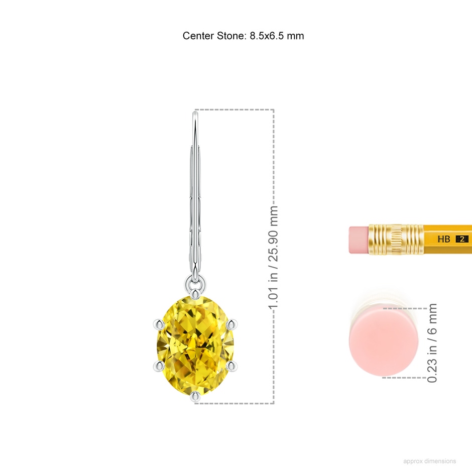 8.5x6.5mm Labgrown Oval Lab-Grown Fancy Intense Yellow Diamond Leverback Drop Earrings in P950 Platinum ruler