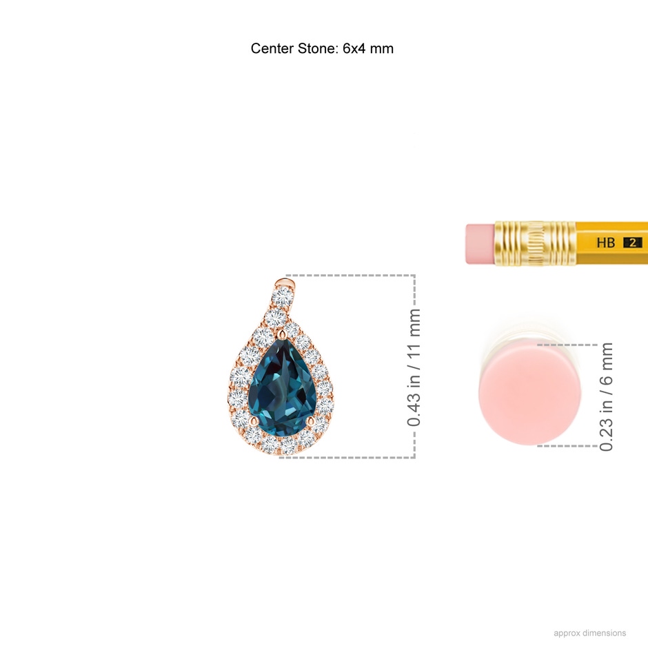 6x4mm Labgrown Pear Lab-Grown Alexandrite Earrings with Diamond Swirl Frame in Rose Gold ruler