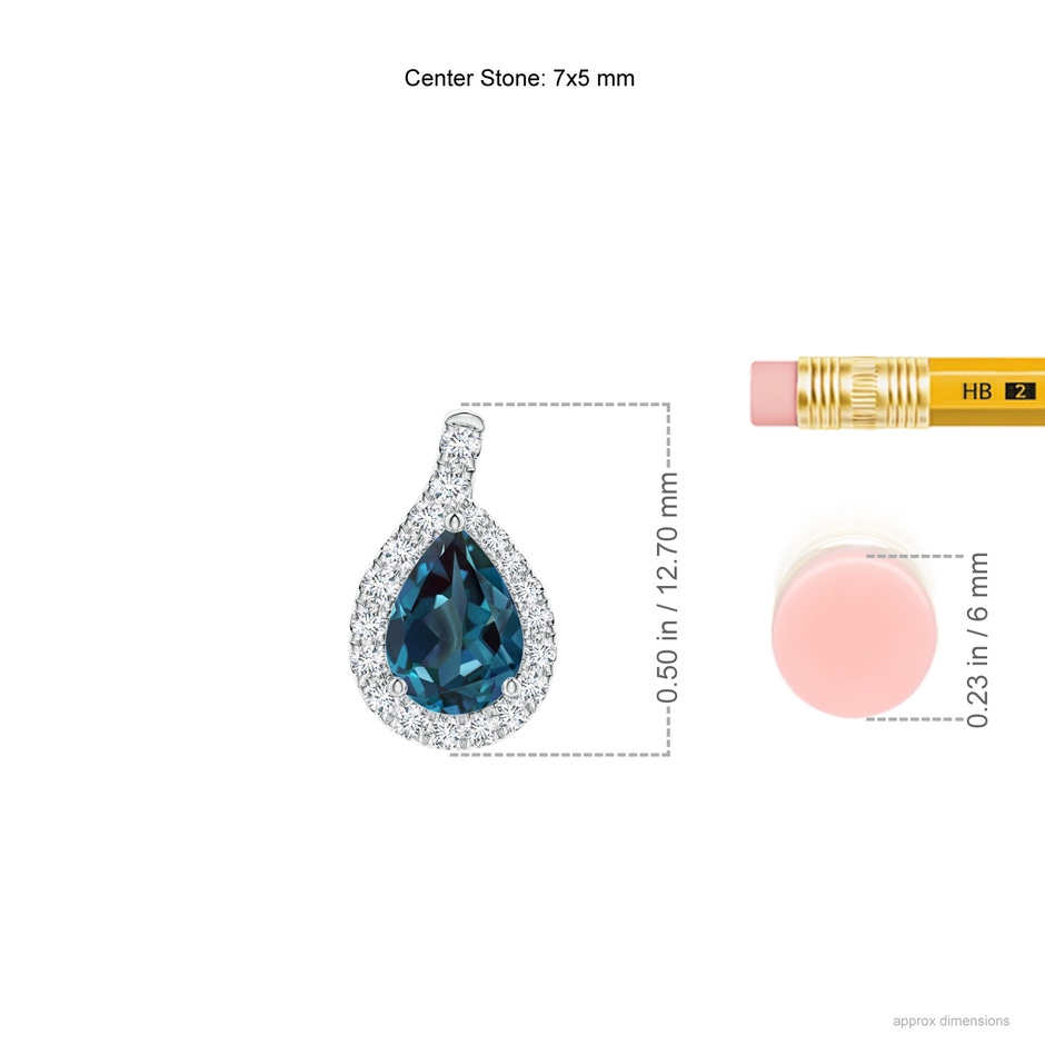 7x5mm Labgrown Pear Lab-Grown Alexandrite Earrings with Diamond Swirl Frame in 18K White Gold ruler