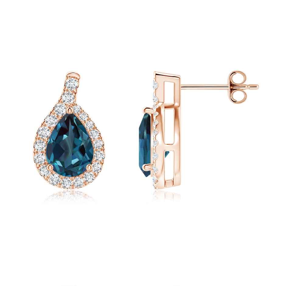 7x5mm Labgrown Pear Lab-Grown Alexandrite Earrings with Diamond Swirl Frame in Rose Gold side 199