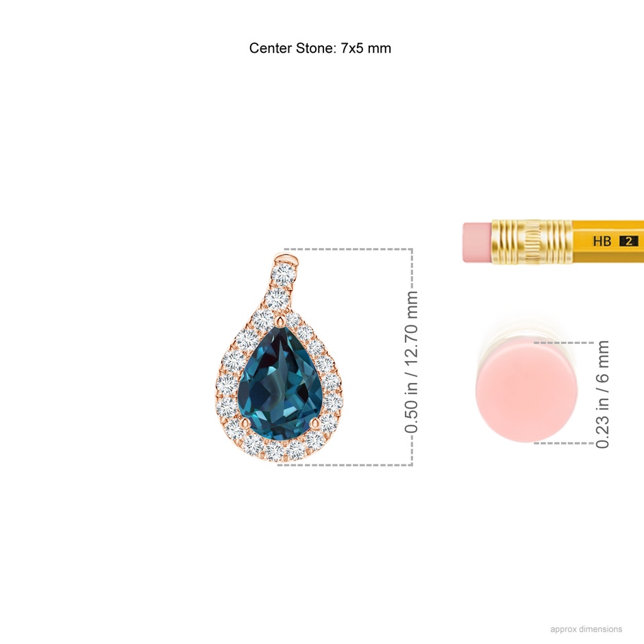 7x5mm Labgrown Pear Lab-Grown Alexandrite Earrings with Diamond Swirl Frame in Rose Gold ruler