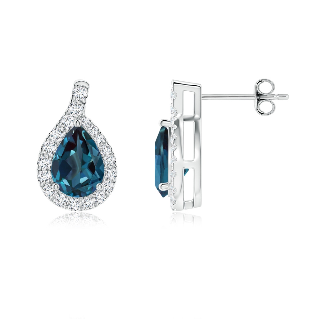 7x5mm Labgrown Pear Lab-Grown Alexandrite Earrings with Diamond Swirl Frame in White Gold - side 199
