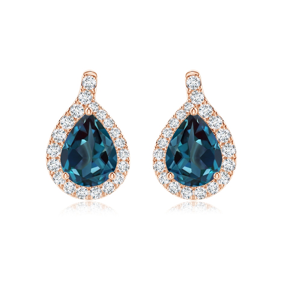 8x6mm Labgrown Pear Lab-Grown Alexandrite Earrings with Diamond Swirl Frame in Rose Gold 