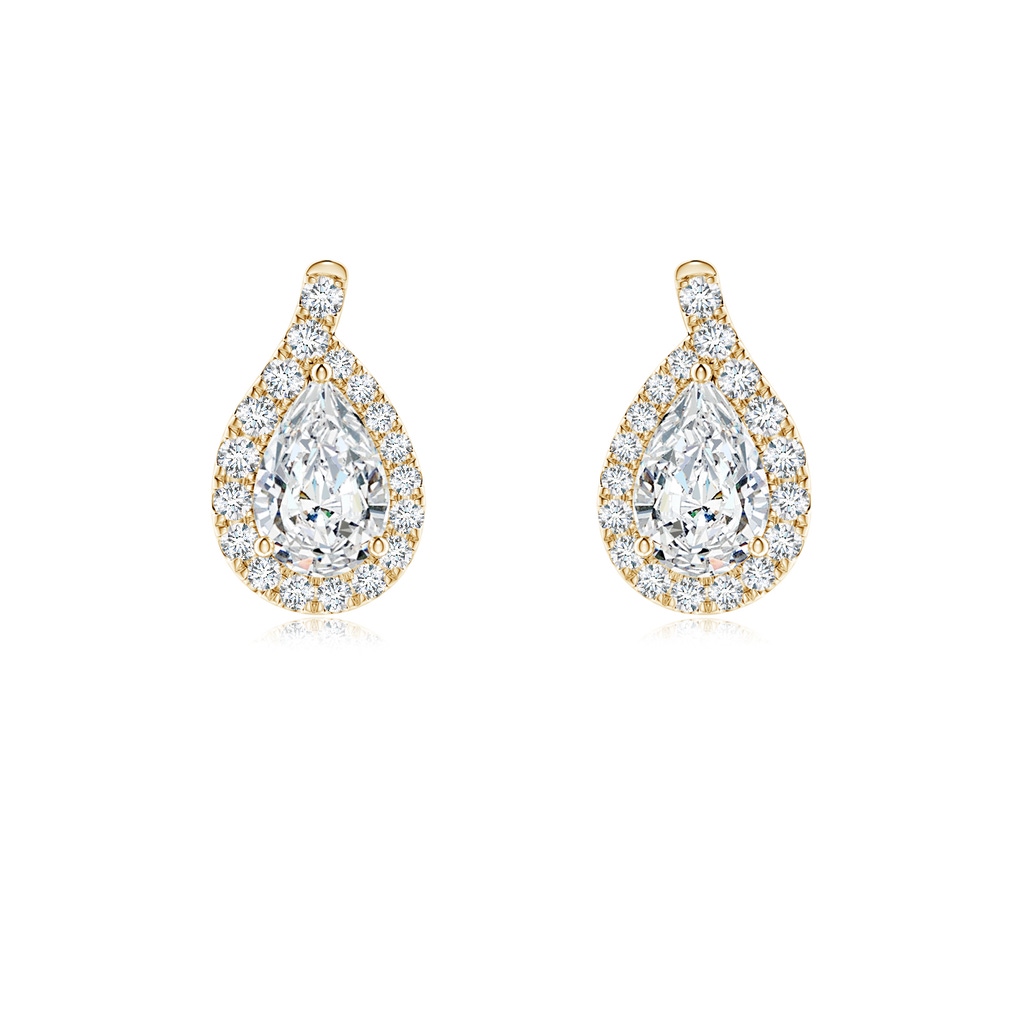 6x4mm FGVS Lab-Grown Pear Diamond Earrings with Swirl Frame in Yellow Gold