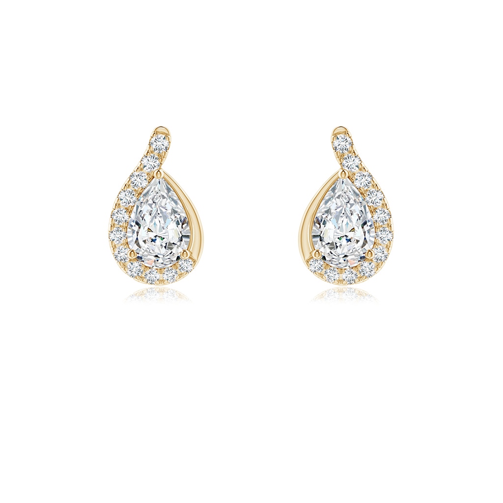 6x4mm FGVS Lab-Grown Pear Diamond Earrings with Swirl Frame in Yellow Gold