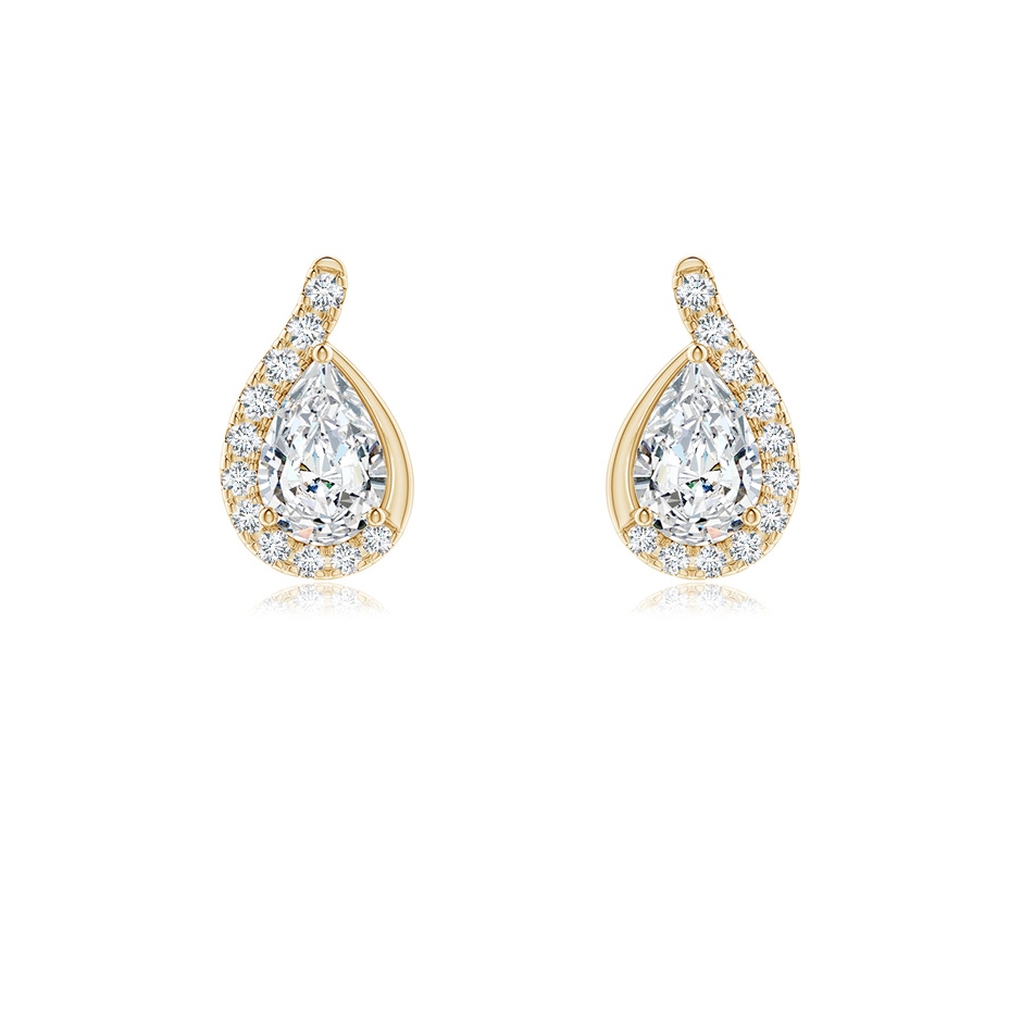 6x4mm FGVS Lab-Grown Pear Diamond Earrings with Swirl Frame in Yellow Gold 