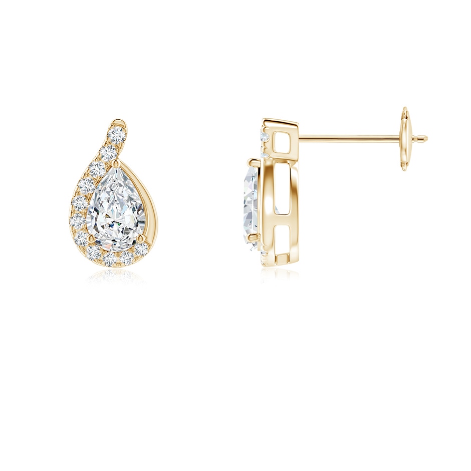 6x4mm FGVS Lab-Grown Pear Diamond Earrings with Swirl Frame in Yellow Gold side 199