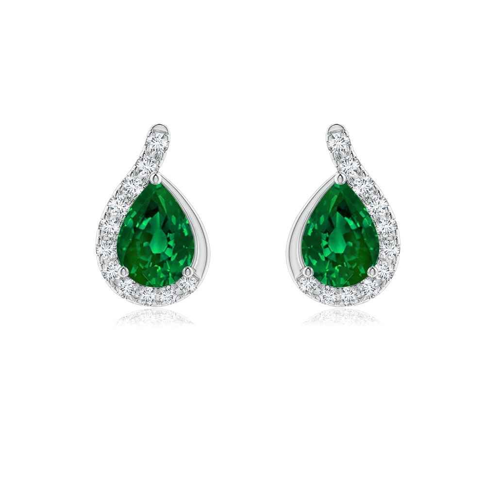 7x5mm Labgrown Lab-Grown Pear Emerald Earrings with Lab Diamond Swirl Frame in P950 Platinum