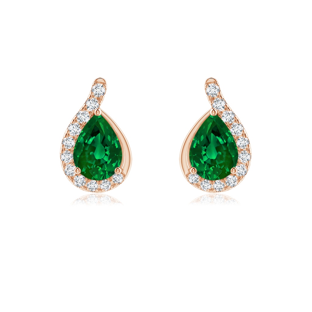 7x5mm Labgrown Lab-Grown Pear Emerald Earrings with Lab Diamond Swirl Frame in Rose Gold