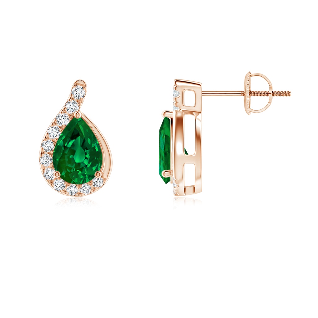 7x5mm Labgrown Lab-Grown Pear Emerald Earrings with Lab Diamond Swirl Frame in Rose Gold - side 199