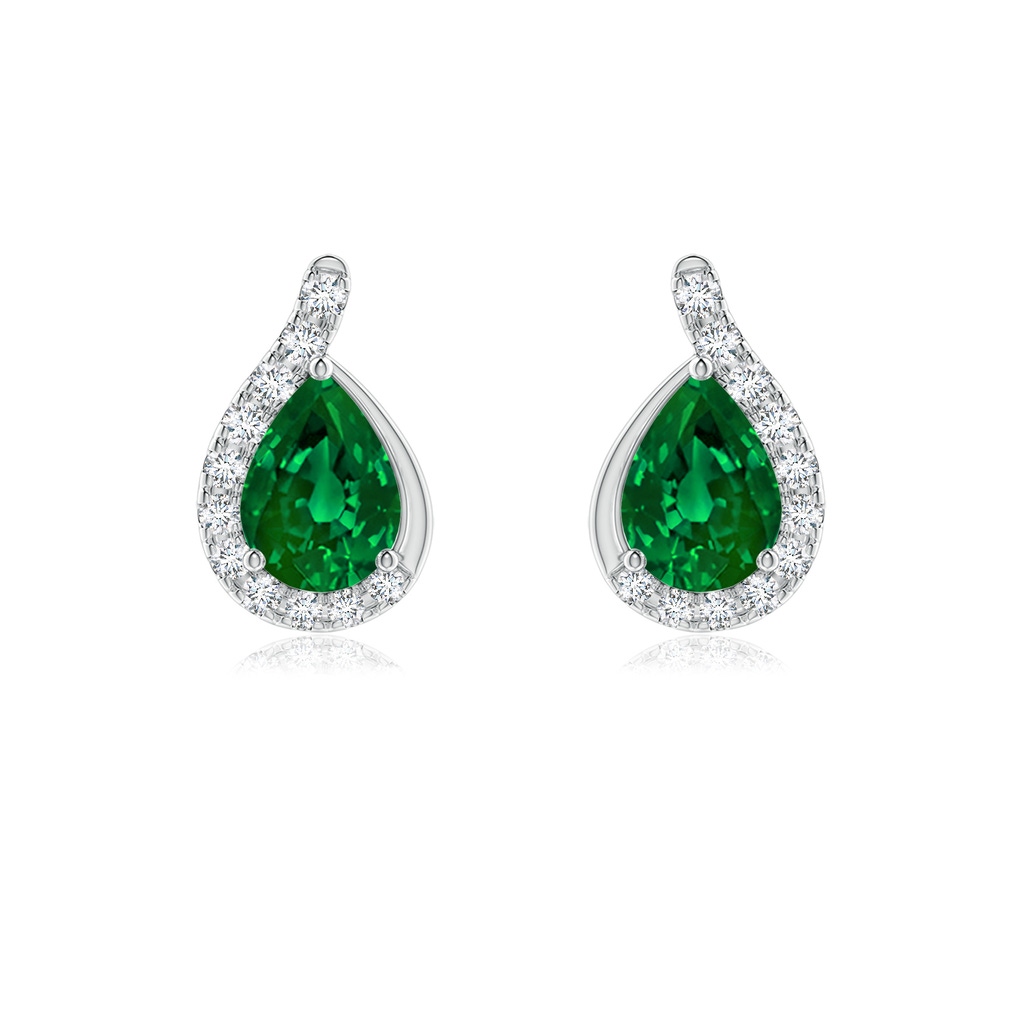 7x5mm Labgrown Lab-Grown Pear Emerald Earrings with Lab Diamond Swirl Frame in White Gold 