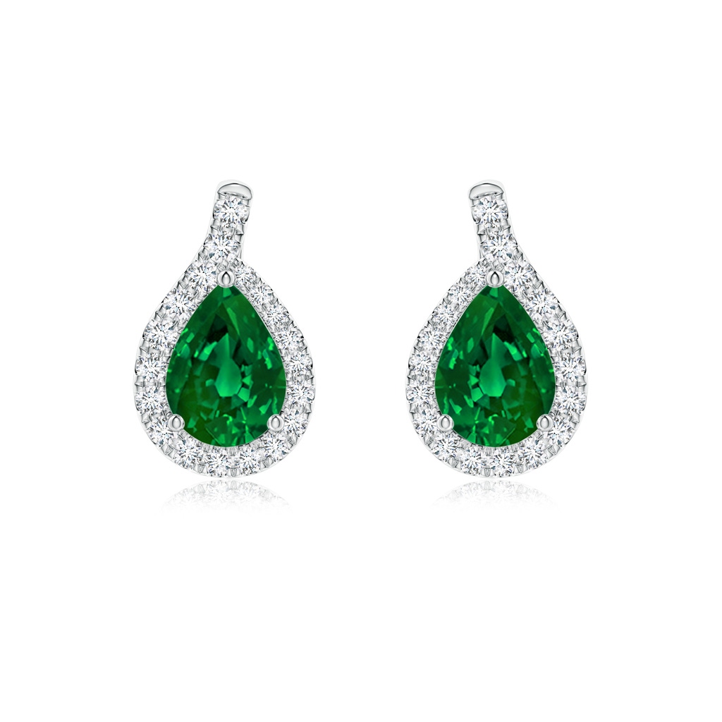 7x5mm Labgrown Lab-Grown Pear Emerald Earrings with Lab Diamond Swirl Frame in White Gold