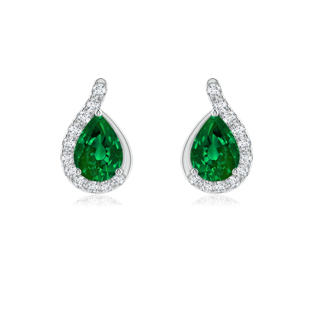 7x5mm Labgrown Lab-Grown Pear Emerald Earrings with Lab Diamond Swirl Frame in White Gold